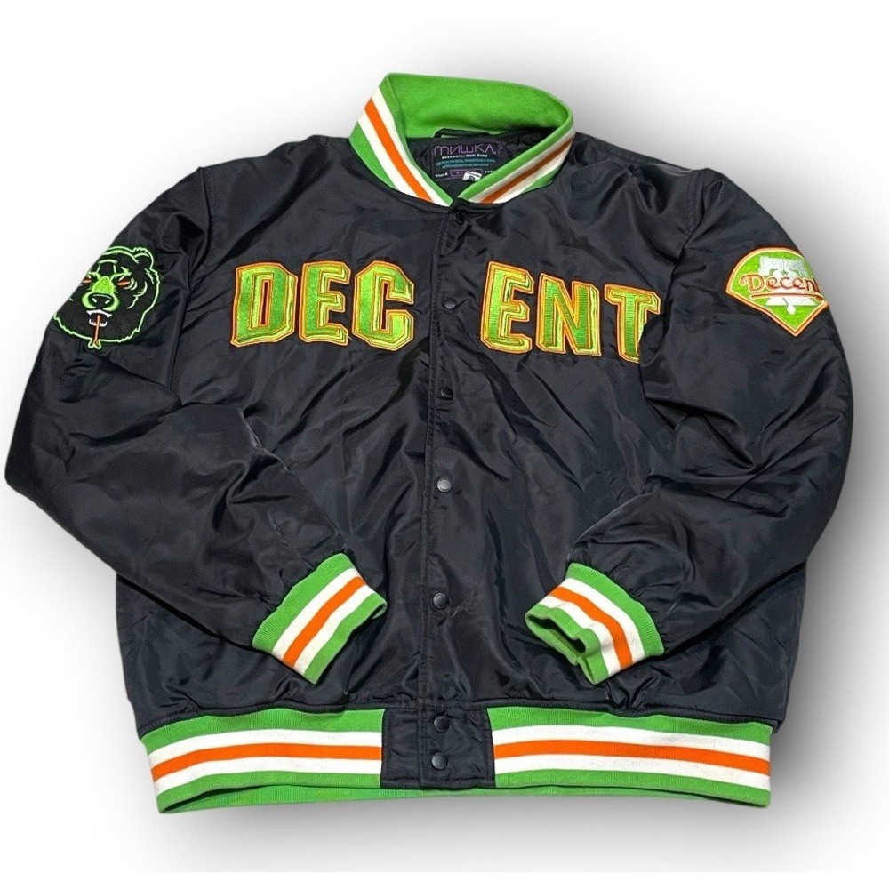 Mishka NYC‎ x Mad Decent Varsity Bomber Jacket Men's XL Black Neon Green Rare - Picture 2 of 12